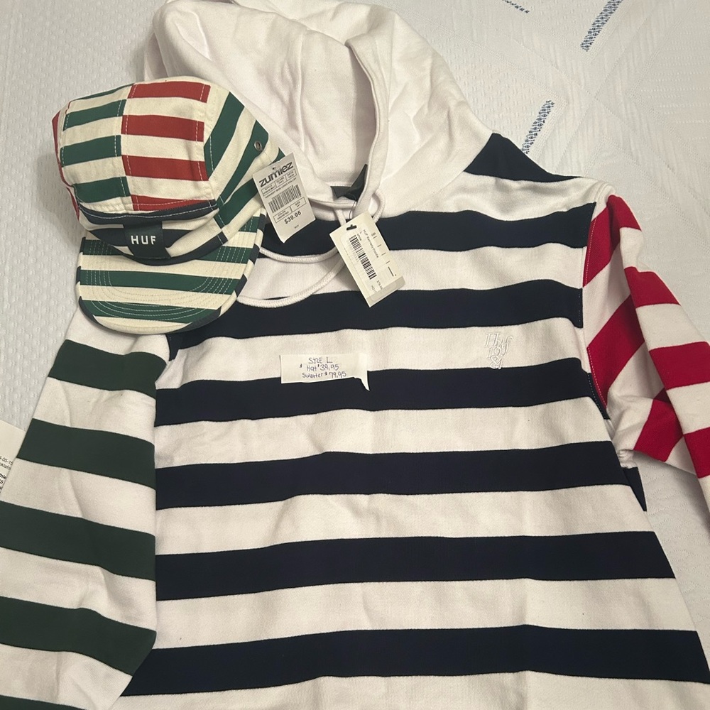 Brand new with the tags huf sweater and hat